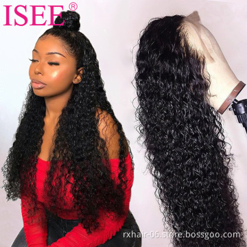 High density hot sale wet and wavy human hair wigs unprocessed water deep curly wave transparent swiss lace front wigs